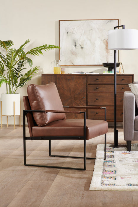 Nico 24.75\" Faux Leather Accent Chair with Metal Legs - Brown