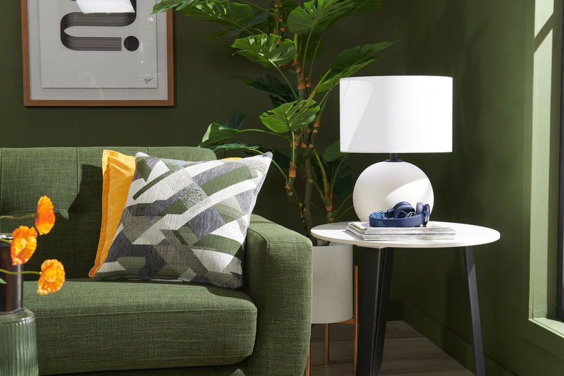 Kort & Co. Nico 22\" Modern Oval End Table - White Sinetered Stone with Dark Grey Metal Legs