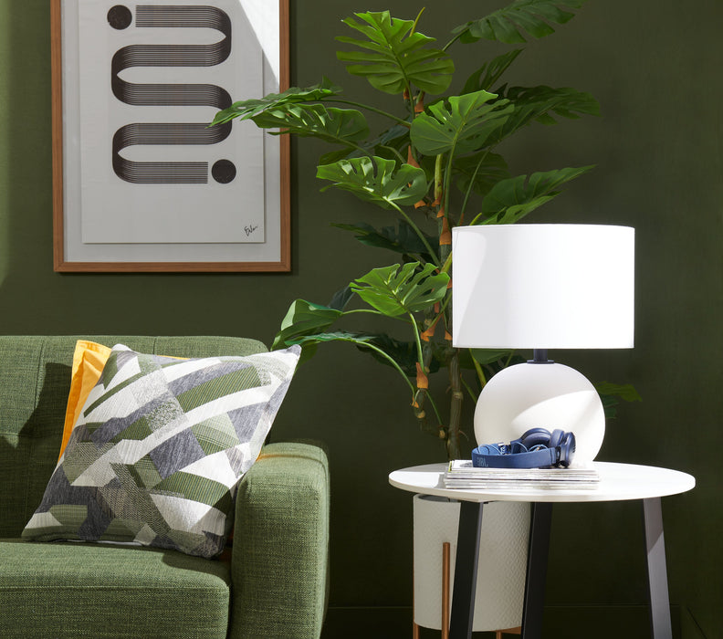 Kort & Co. Nico 22\" Modern Oval End Table - White Sinetered Stone with Dark Grey Metal Legs