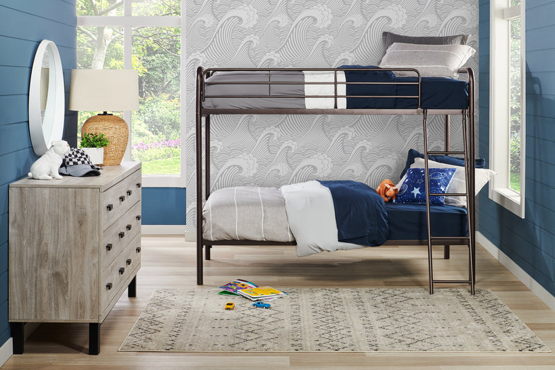 Noah Bunk Bed with Ladder & Guard Rail for Kids, Metal, Dark Bronze - Twin/Twin