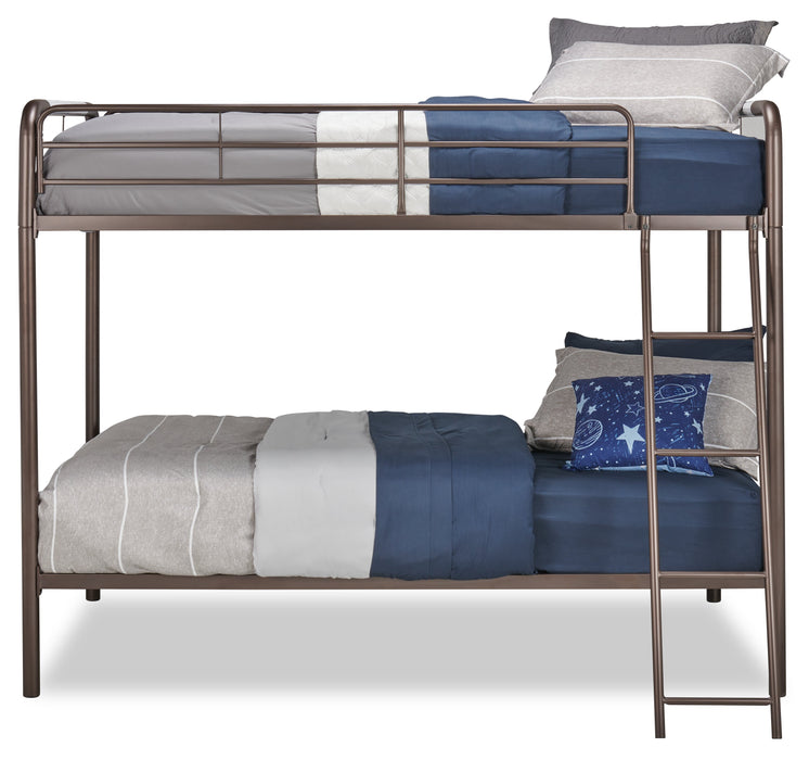 Noah Bunk Bed with Ladder & Guard Rail for Kids, Metal, Dark Bronze - Twin/Twin