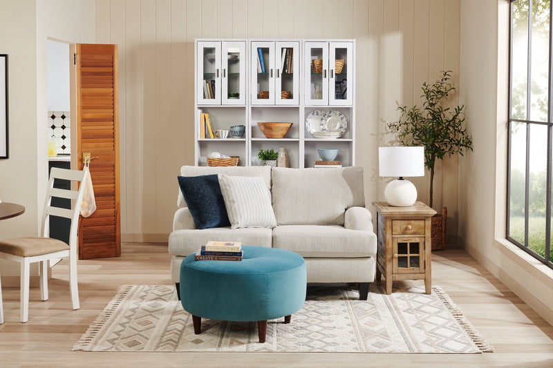 Made in Canada Nofia 58\" Chenille Fabric Loveseat with Two Accent Pillows and Wood Legs - Linen Beige