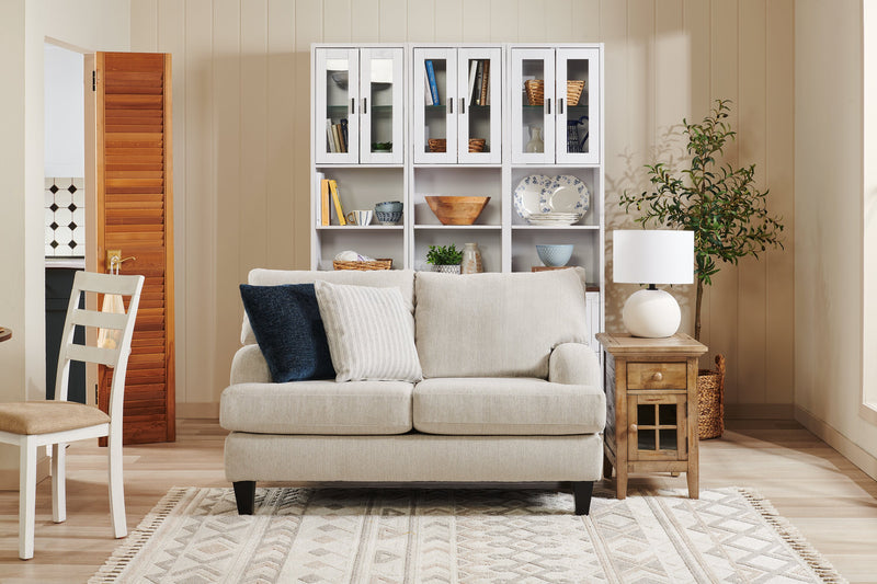 Made in Canada Nofia 58\" Chenille Fabric Loveseat with Two Accent Pillows and Wood Legs - Linen Beige