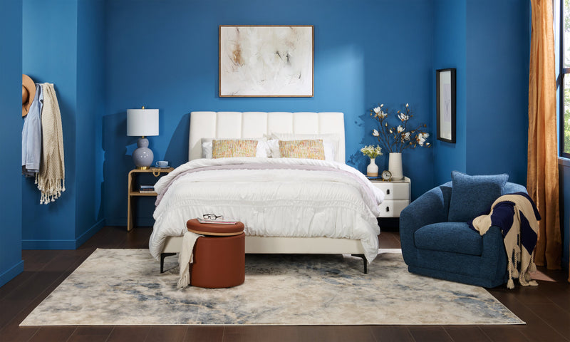 Nova Upholstered Platform Bed in White Vegan-Leather Fabric - Queen Size