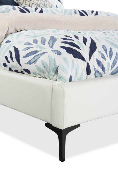 Nova Upholstered Platform Bed in White Vegan-Leather Fabric - Queen Size