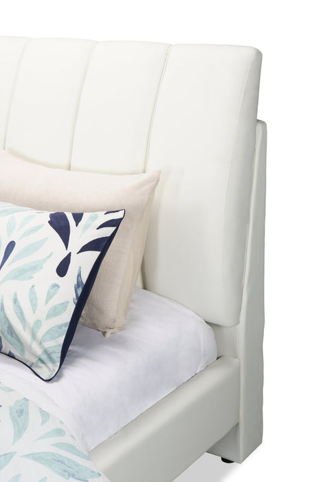 Nova Upholstered Platform Bed in White Vegan-Leather Fabric - Queen Size