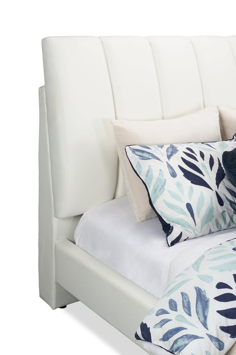 Nova Upholstered Platform Bed in White Vegan-Leather Fabric - Queen Size
