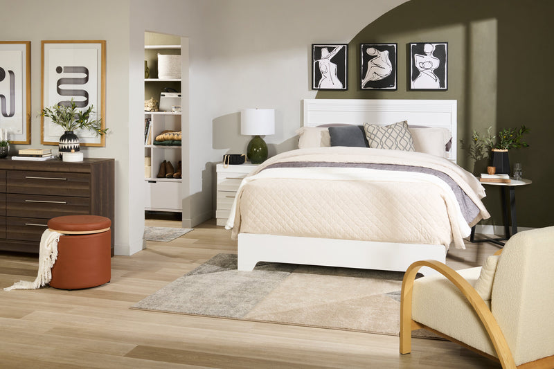 Olivia Panel Bed with Headboard & Frame, Made in Canada, White - Queen Size