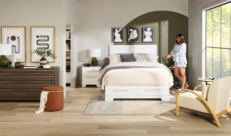 Olivia Platform Storage Bed with Headboard & Frame, Made in Canada, White - Queen Size