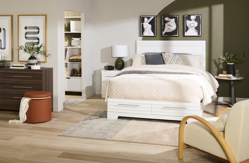 Olivia Platform Storage Bed with Headboard & Frame, Made in Canada, White - Queen Size