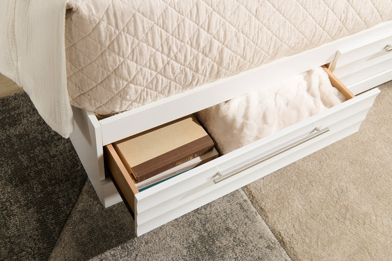 Olivia Platform Storage Bed with Headboard & Frame, Made in Canada, White - Queen Size