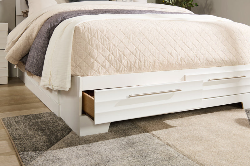 Olivia Platform Storage Bed with Headboard & Frame, Made in Canada, White - Queen Size