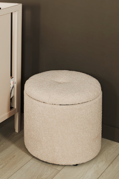 Ontario 14.75\" Round Fabric Storage Ottoman - White