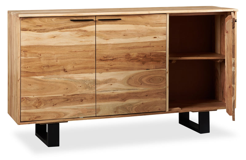 Oskar Dining Server with Storage, 60\"W,  Acacia Wood & Metal - Natural & Black