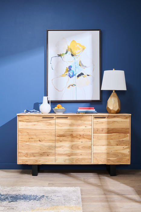 Oskar Dining Server with Storage, 60\"W,  Acacia Wood & Metal - Natural & Black