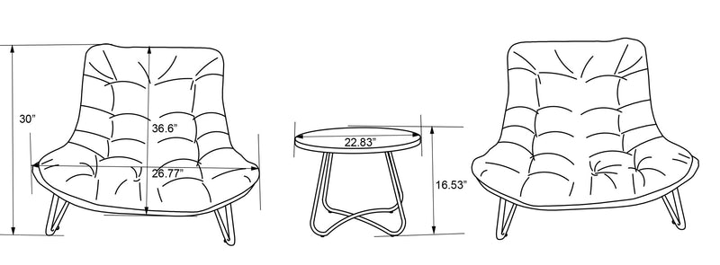 Oslo 3-Piece Outdoor Patio Conversation Set with 2 Lounger Chairs & Coffee Table - Resin Wicker & Metal, UV & Weather Resistant - Grey