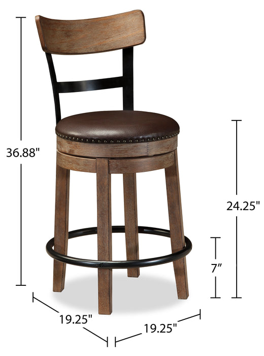 Otis Counter-Height Stool with Swivel Seat, Vegan Leather Fabric, Metal - Brown