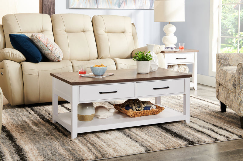 Kort & Co. Logan 23.25\" Traditional Coffee Table with Storage and Shelf - White and Walnut Oak
