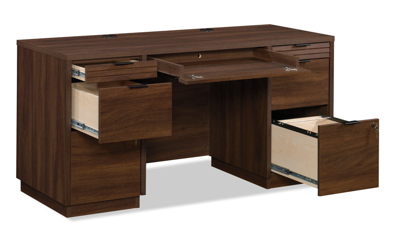 Palo Alto 59.13\" Commercial Grade Credenza Office Desk with 6-Drawers - Mahogany