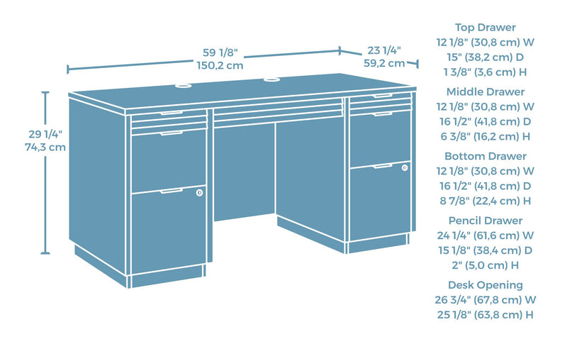 Palo Alto 59.13\" Commercial Grade Credenza Office Desk with 6-Drawers - Mahogany