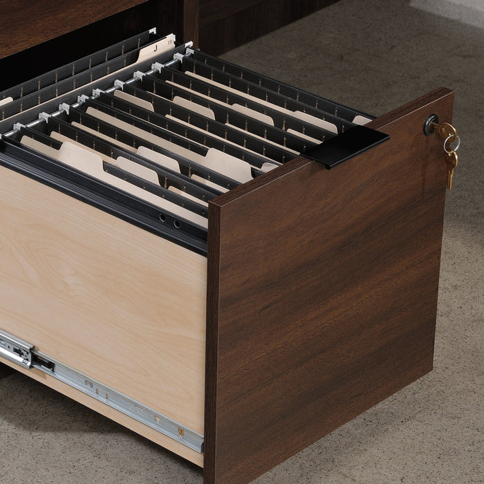 Palo Alto 59.13\" Commercial Grade L-Shaped Office Desk with 3-Drawers & Cabinet - Mahogany