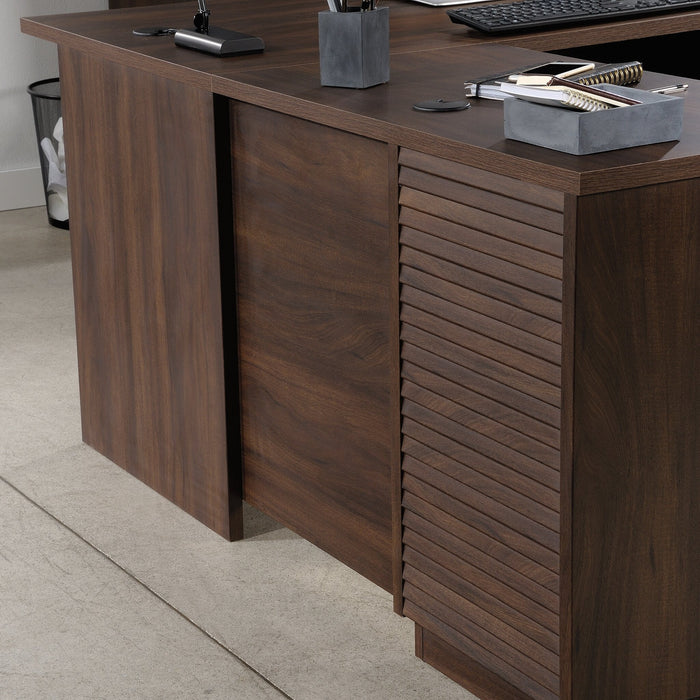 Palo Alto 59.13\" Commercial Grade L-Shaped Office Desk with 3-Drawers & Cabinet - Mahogany