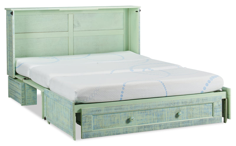 Parker Cabinet Bed with Memory Foam Mattress, Seafoam - Queen Size