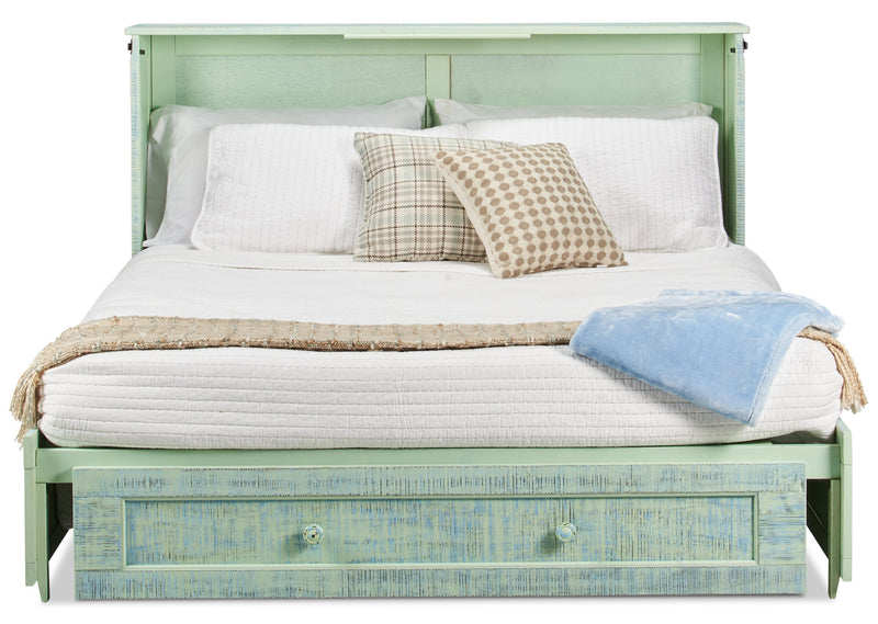 Parker Cabinet Bed with Memory Foam Mattress, Seafoam - Queen Size