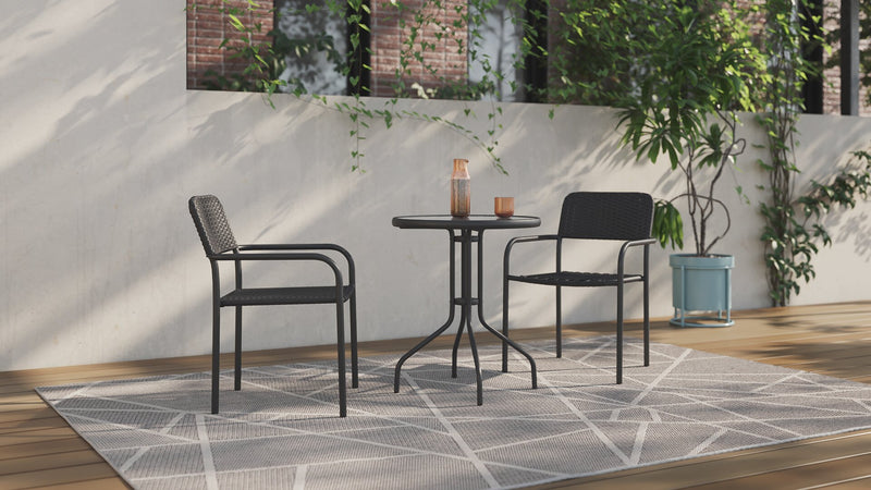 Paris Outdoor Patio Bistro Chair - Hand-Woven Resin Wicker, UV & Weather Resistant - Black