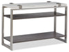 Paradox 48\" Modern Sofa Table with Shelf - White Marble Top with Brushed Platinum Frame