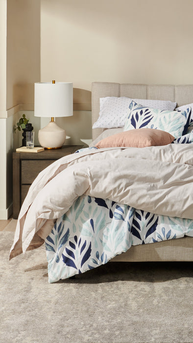 Paseo Upholstered Platform Bed in Taupe Fabric - Queen Size