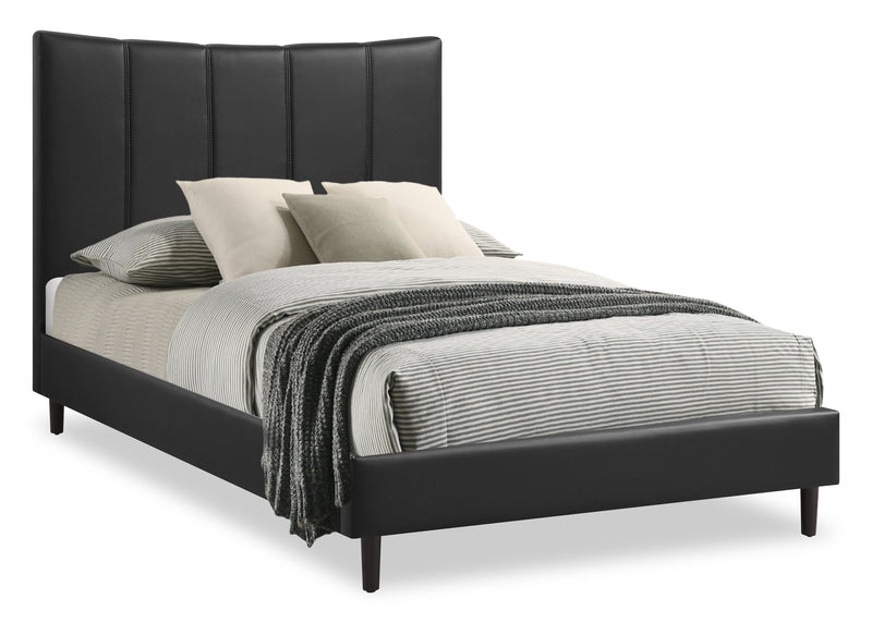 Paseo Platform Bed in Black Vegan-Leather Fabric - Full Size