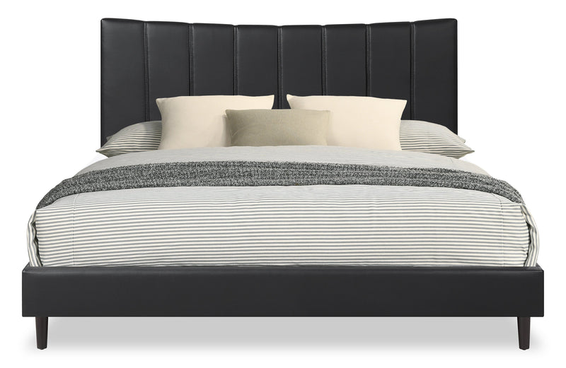 Paseo Platform Bed in Black Vegan-Leather Fabric - King Size