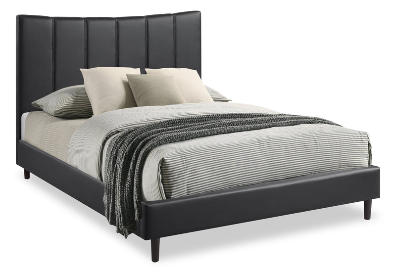 Paseo Platform Bed in Black Vegan-Leather Fabric - Queen Size