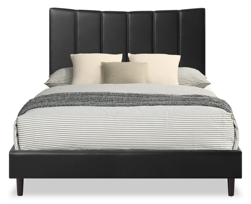 Paseo Platform Bed in Black Vegan-Leather Fabric - Queen Size