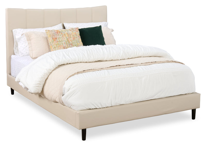 Paseo Platform Bed in Taupe Vegan-Leather Fabric - Queen Size
