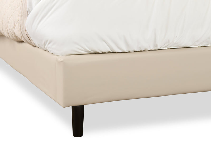 Paseo Platform Bed in Taupe Vegan-Leather Fabric - Queen Size