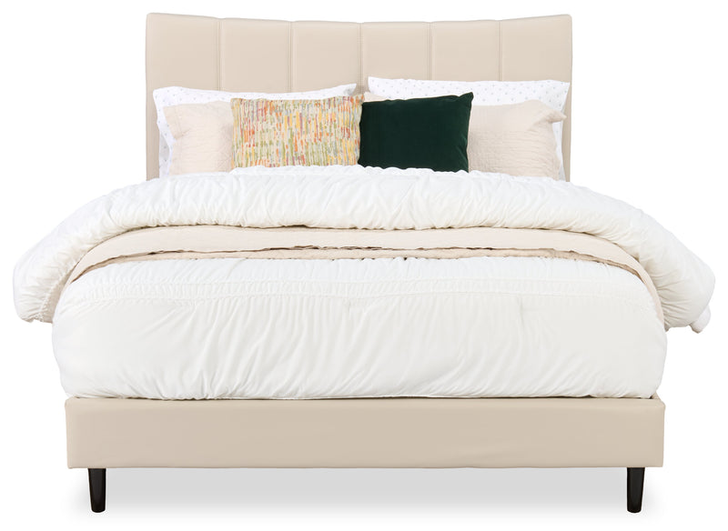 Paseo Platform Bed in Taupe Vegan-Leather Fabric - Queen Size