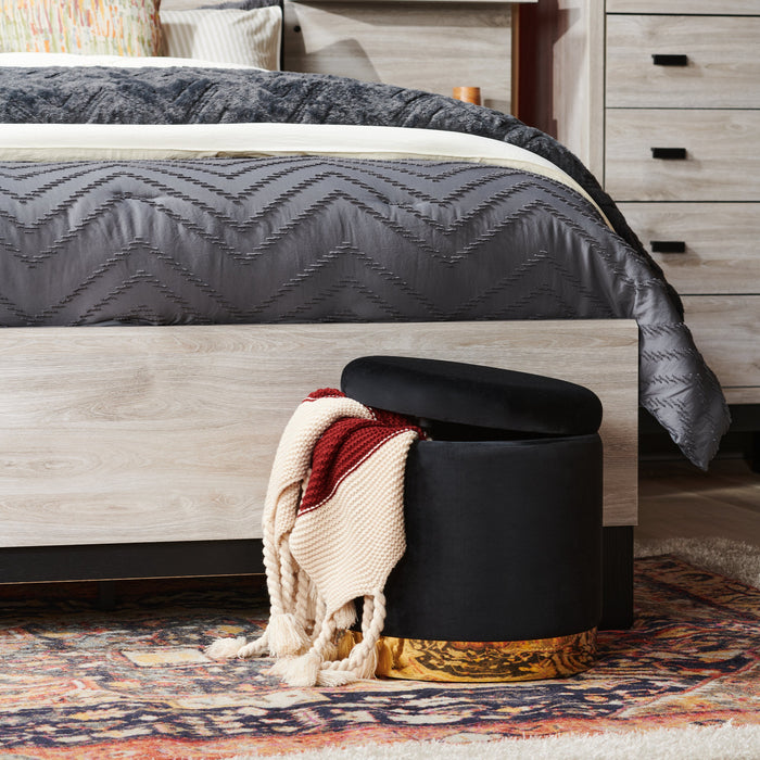 Phebe 16.5\" Storage Ottoman with Gold Trim Base - Black
