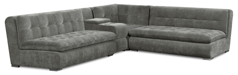 Scott Living Plaza Modular 4-Piece Fabric Sectional with Two Loveseats, Storage Console and Dual Cupholders - Grey