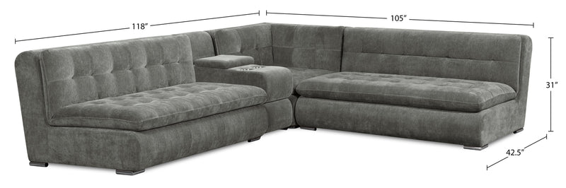 Scott Living Plaza Modular 4-Piece Fabric Sectional with Two Loveseats, Storage Console and Dual Cupholders - Grey
