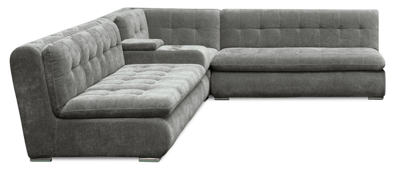 Scott Living Plaza Modular 4-Piece Fabric Sectional with Two Loveseats, Storage Console and Dual Cupholders - Grey