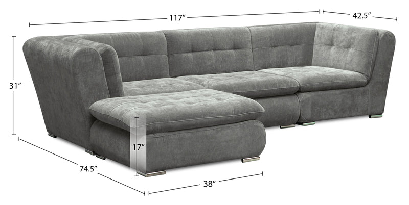 Scott Living Plaza Modular 4-Piece Fabric Sectional with Ottoman - Grey