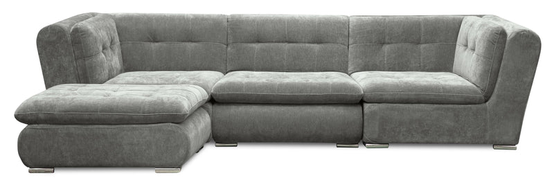 Scott Living Plaza Modular 4-Piece Fabric Sectional with Ottoman - Grey
