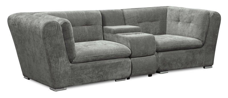 Scott Living Plaza Modular 98\" Fabric Loveseat with Storage Console and Dual Cupholders - Grey