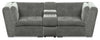 Scott Living Plaza Modular 98\" Fabric Loveseat with Storage Console and Dual Cupholders - Grey