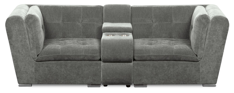Scott Living Plaza Modular 98\" Fabric Loveseat with Storage Console and Dual Cupholders - Grey