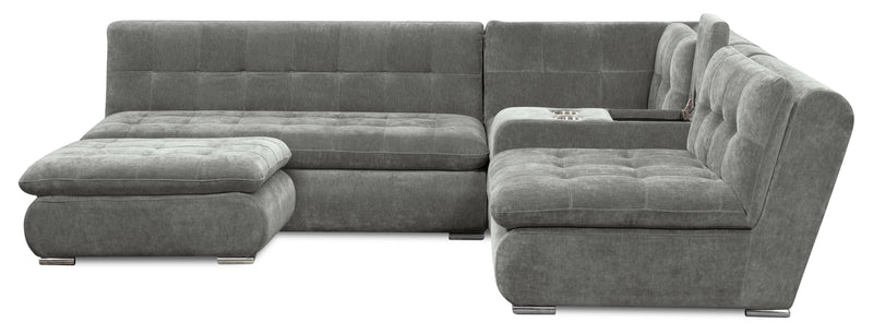 Scott Living Plaza Modular 5-Piece Fabric Sectional with Storage Console, Dual Cupholders and Ottoman - Grey