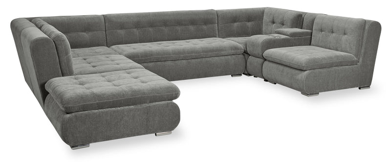 Scott Living Plaza Modular 7-Piece Fabric Sectional with Storage Console and Dual Cupholders - Grey