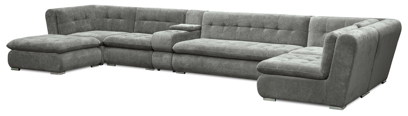 Scott Living Plaza Modular 7-Piece Fabric Sectional with Storage Console and Dual Cupholders - Grey
